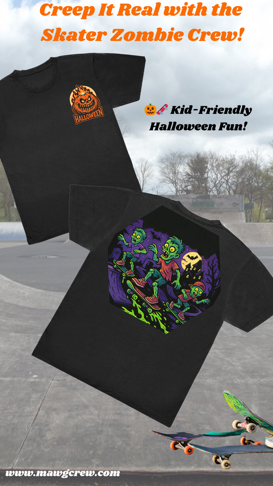 Skater Zombie Crew Halloween Art for Kids – Fun & Spooky T-Shirt