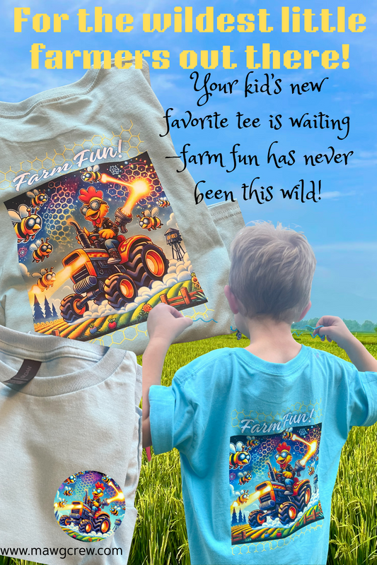 Wild Farm Fun Childs Tee – Tractor, Bees & Big-Time Buzz for Little Farmers