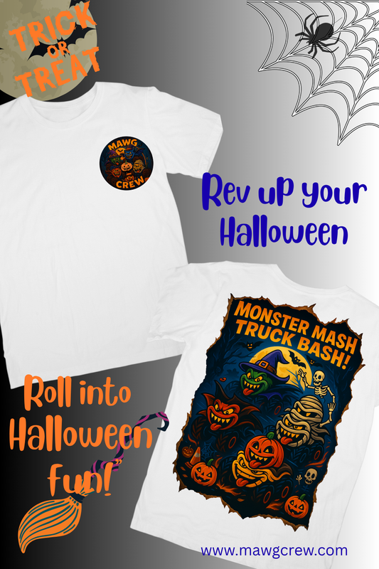 Big wheels, silly screams, and Halloween dreams! Kids T-shirt
